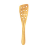 Wooden spatula with holes on a white background