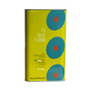 Le Due Torri olive oil can with colorful design on a white background