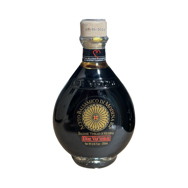 Bottle of Due Vittorie Balsamic Vinegar of Modena on a white background
