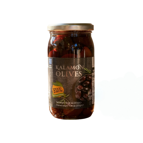 Jar of Kalamon Olives on a white background