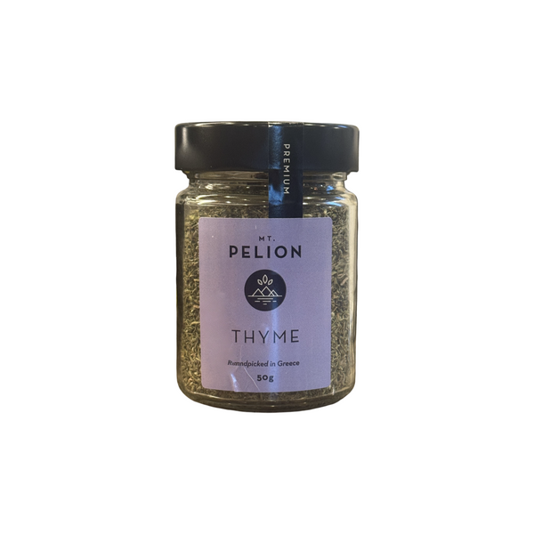 Jar of Mt. Pelion Thyme on a white background