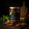Jar of sundried tomatoes in oil with a 'Pure Italian' label on a dark background.